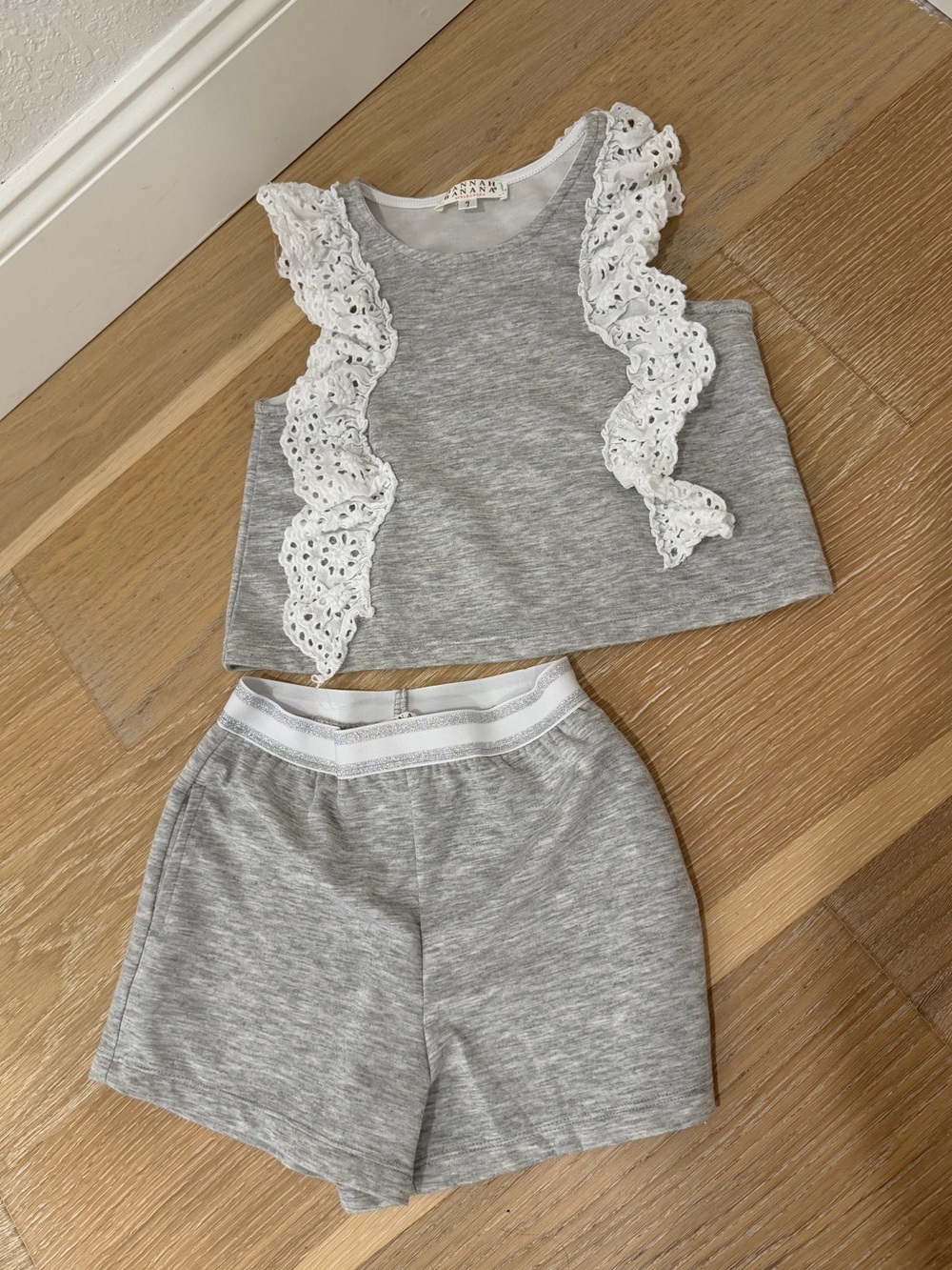 Hannah banana Gray Lace-Trim Tank and Shorts Set